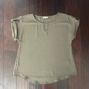 Calvin Klein Olive Green Button Detail Flowy Blouse Career Office Old Money